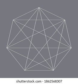 Geometric heptagon polygon with diagonal angles drawn. Geometry vector design shape, element