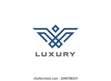 Geometric Heraldic Luxury Eagle Bird abstract Logo design vector template linear style.