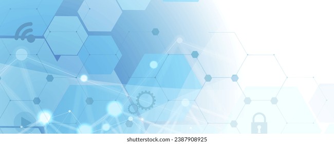 Fondo abstracto hexagonal geométrico con elementos poligonales simples. Diseño médico, empresarial, tecnológico o científico. Vector hecho a mano.