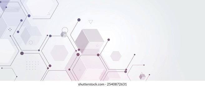 Fundo abstrato hexágono geométrico com elementos poligonais simples. Design médico, empresarial, tecnológico ou científico.