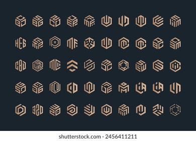 Geometric hexagon abstract logo design bundle