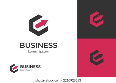 geometric hexagon arrow logo design with initial letter c vector icon symbol design element for Fast Shipping Delivery Logo. Cube with Arrow Up, logistic logo design