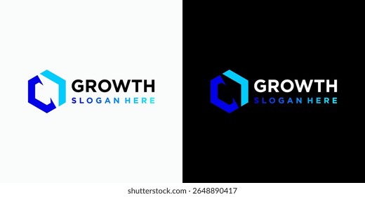 Geometric hexagon and arrow shape vector logo design with modern, simple, clean and abstract style. Icon for business, investment and personal branding.