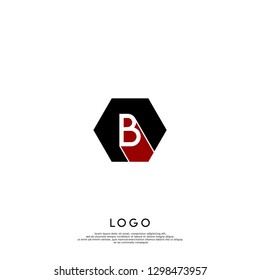 geometric hexagon black and red b logo letter design concept