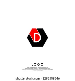 geometric hexagon black and red d logo letter design concept