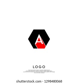 geometric hexagon black and red a logo letter design concept