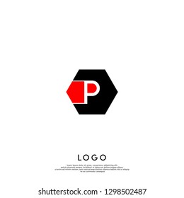 geometric hexagon black and red P logo letter design concept