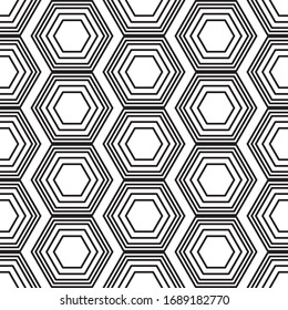 Das geometrische hexagonfarbene Schwarz-Weiß-Muster mit Linien, Streifen.  Vektorillustration, Hintergrund. 