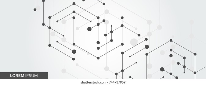 Geometric hexagon connect with connected line and dots. Simple technology graphic background. Vector banner design.