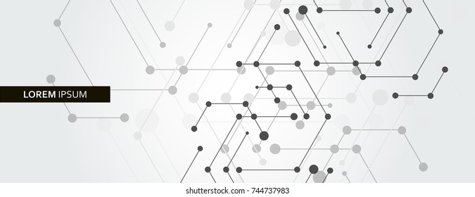 Geometric hexagon connect with connected line and dots. Vector banner design