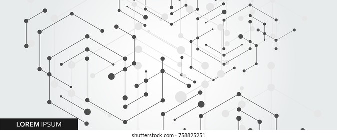 Geometric hexagon connect with connected line and dots. Simple technology graphic background. Vector banner design.