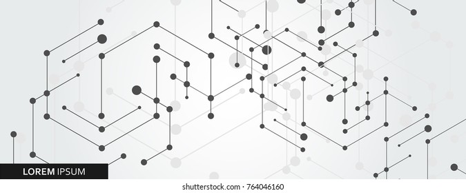 Geometric hexagon connect with connected line and dots. Simple technology graphic background. Vector banner design.
