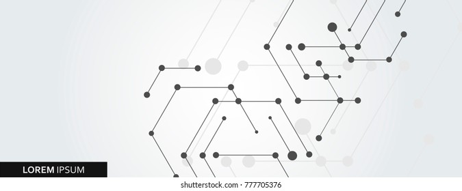 Geometric hexagon connect with connected line and dots. Simple technology graphic background. Vector banner design.