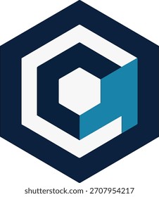 Logotipo do cubo geométrico do hexágono Marinha Cyan Modern Tech Minimal Interlocking Hexágono Símbolo do cubo profissional Logotipo do cubo geométrico abstrato Logotipo do cubo azul marinho Design moderno do cubo do hexágono da tecnologia Minimal Minimalist