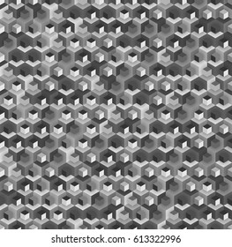 Geometric Hexagon Cubes Seamless Pattern. Cube Shapes. Optical Illusion. Vector Illustration.