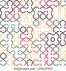 Geometric hexagon forms bright beautiful colors vector seamless pattern. Hexa combination. Abstract background for fabric 