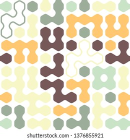 Geometric hexagon forms bright beautiful colors vector seamless pattern. Hexa combination. Abstract background for fabric 