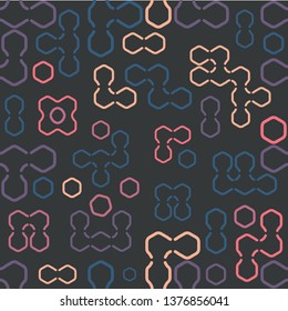 Geometric hexagon forms bright beautiful colors vector seamless pattern. Hexa combination. Abstract background for fabric 