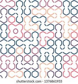 Geometric hexagon forms bright beautiful colors vector seamless pattern. Hexa combination. Abstract background for fabric 