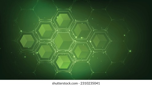 Fondo verde hexágono geométrico. Fondo científico con diseño hexagonal. ilustración vectorial futurista.