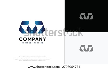 Geometric Hexagon Letter M V Shield Logo