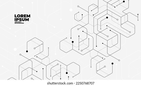 Geometric hexagon lines and dots connection banner template.