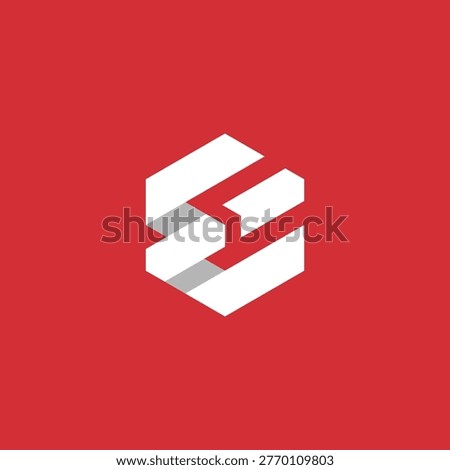 Geometric Hexagon Logo Design on Red Background with White Abstract Shape