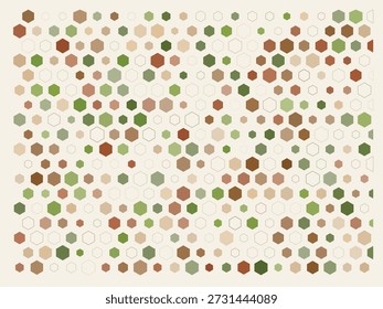 Geometric hexagon pattern with earthy tones and mosaic style arrangement on beige background