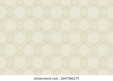 Geometric hexagon pattern with thin golden lines on cream background