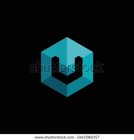 Geometric Hexagon Pixel Letter U Logo Design Vector Template