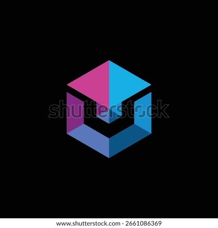 Geometric Hexagon Pixel Letter U Logo Design Vector Template