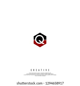 geometric hexagon red and black Q logo letter design concept 