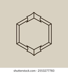 Hexágono geométrico com linhas sagradas e símbolos esotéricos, combinando elementos espirituais e místicos para um estilo oculto clássico.