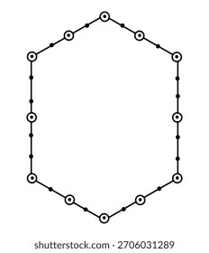 Forma de hexágono geométrico delineado con puntos y círculos sobre un fondo en blanco