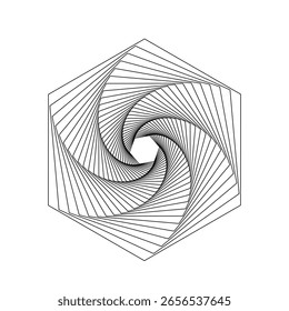 Geometric hexagon spiral design with dynamic black lines forming abstract optical illusion pattern