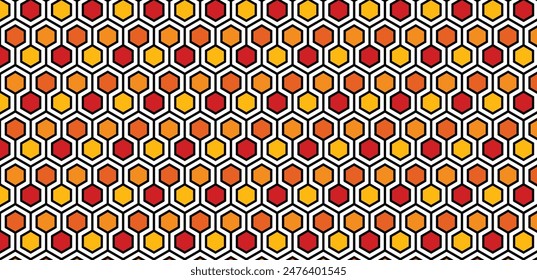 Vector hexagonal geométrico negro, naranja y rojo patrón inconsútil de color para textiles de diseño o fondo y Fondo de pantalla.eps