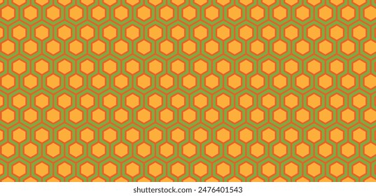 Geometric hexagon vector orange with green background seamless pattern for design textiles or background and wallpaper.eps