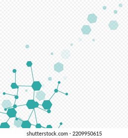 Geometric Hexagon Vector Transparent Background. Chemical Structure Medicine Frame. Science Dna Microbiology Backdrop. Scientific Banner.