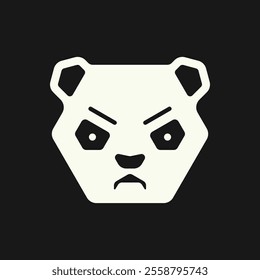 Geometric hexagonal angry panda vector in black and white