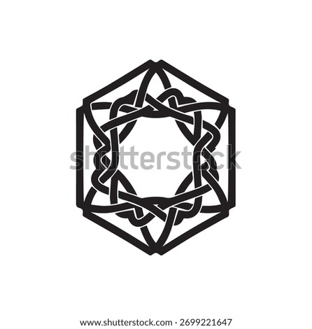 Geometric Hexagonal Celtic Knot Vector Illustration Featuring Intricate Black Interlocking Lines for Spiritual Mandala and Sacred Symmetry Design