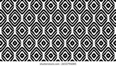Hexagonal geométrico e diamante preto e branco padrão sem costura com repetição visual rítmica.