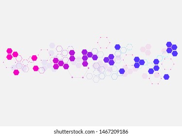 Geometric hexagonal with dotted lines, circle, round. Molecular structures in medical, technology and science style for banner, poster, cover, print. Vector connection figures.