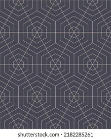 Geometric Hexagonal Grid Outline Seamless Pattern Vector Abstract Background. Linear Modern Hexagons Subtle Structure Repetitive Pale Grey Wallpaper. Fine Line Art Continuous Graphic Illustration