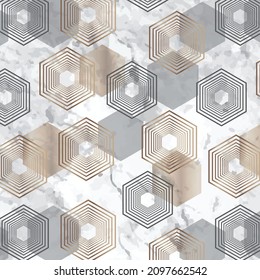 Geometrische Hexagonale, miteinander verflochtene Honigwaben auf Marmor-Hintergrund