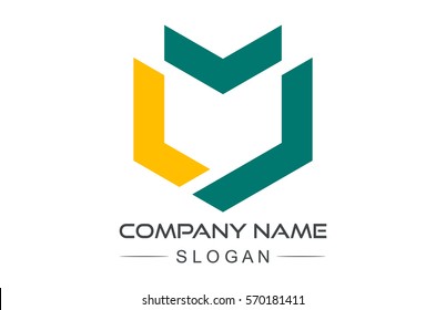 geometric hexagonal line military shield logo