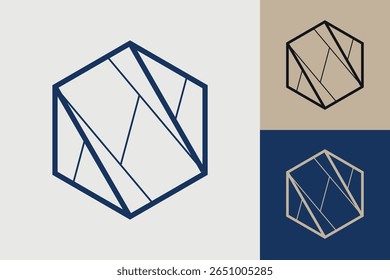 Geometrisches sechseckiges Logo-Symbol. Hexagon Konzept Vektordesign mit minimalistischem Linearstil