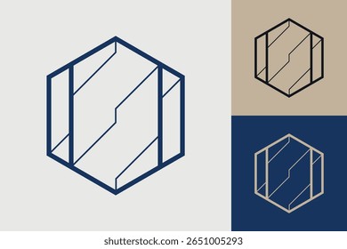 Icono de logotipo hexagonal geométrico. Diseño de Vector de concepto hexagonal con estilo lineal minimalista