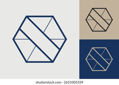 Geometric hexagonal logo icon. Hexagon concept vector design with minimalistic linear style