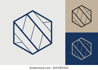 Ícone de logotipo hexagonal geométrico. Design vetorial de conceito hexágono com estilo linear minimalista