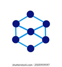 Geometric hexagonal network with interconnected nodes, deep blue and light blue colors, symbolizing data connections, networking, or AI systems, clean and minimal, high-tech and structured design.